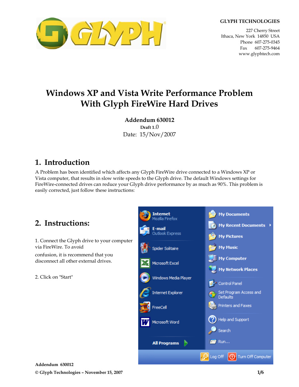 Glyph Write Performance Windows XP User Manual | 6 pages