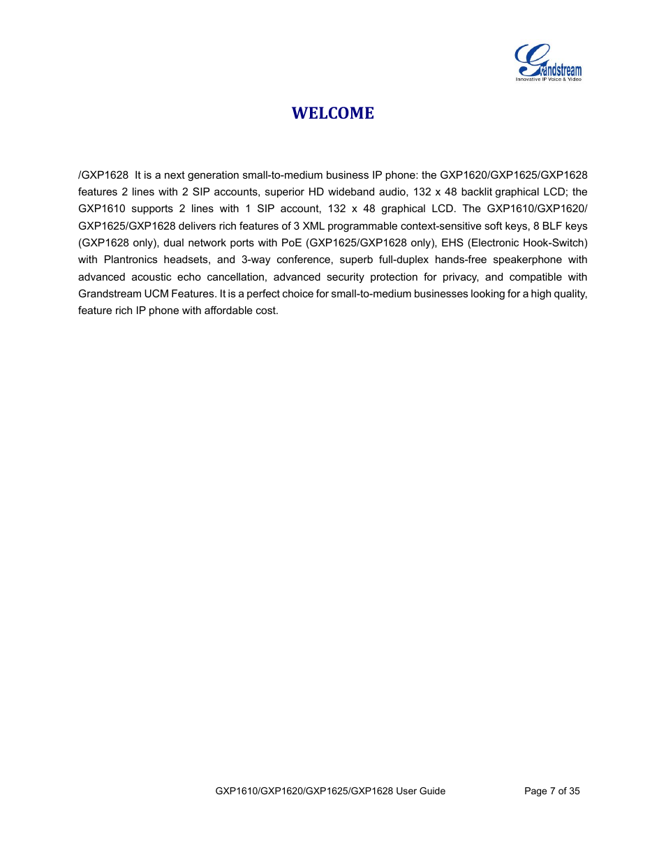 Welcome | Grandstream GXP1610 User Guide User Manual | Page 8 / 38
