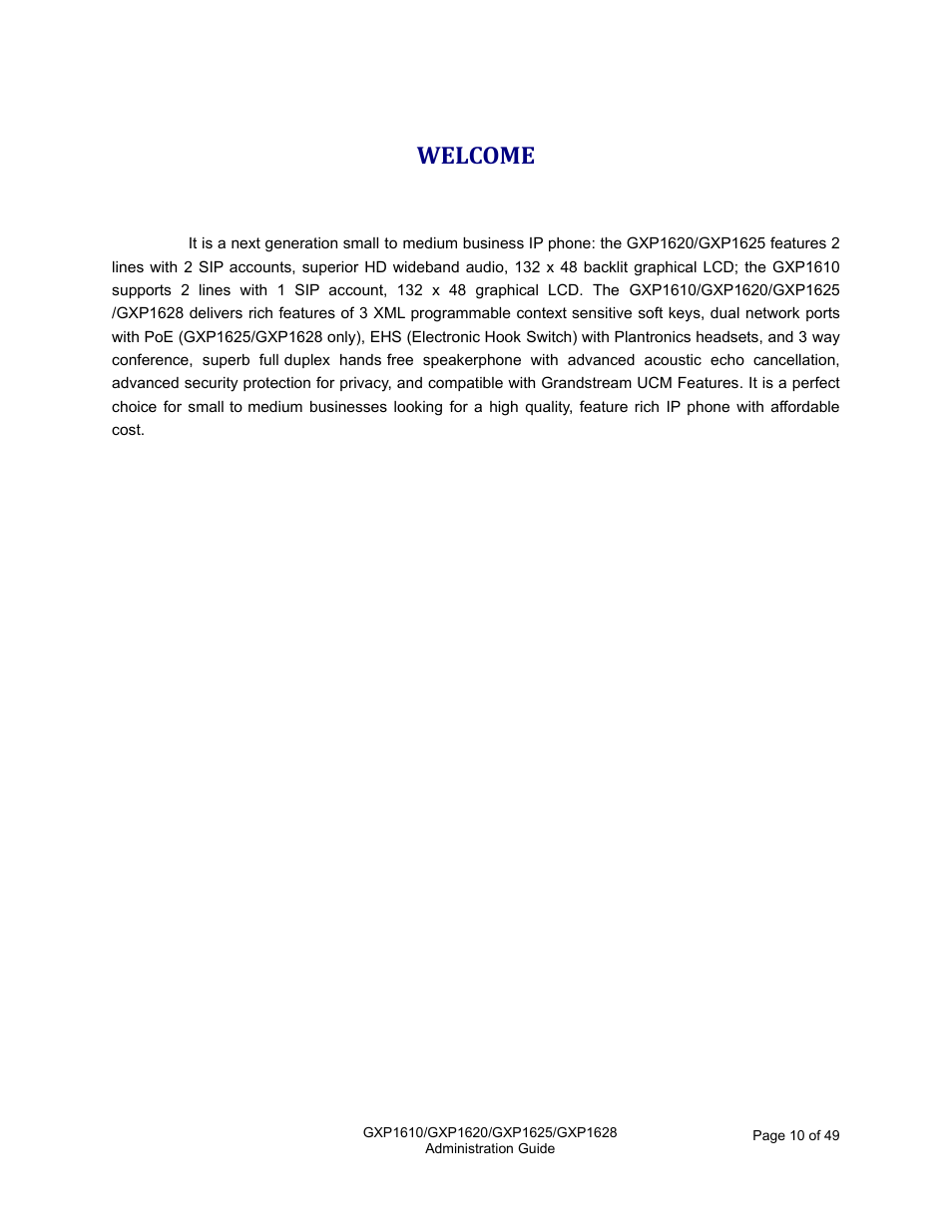 Welcome | Grandstream GXP1610 Administration Guide User Manual | Page 11 / 50