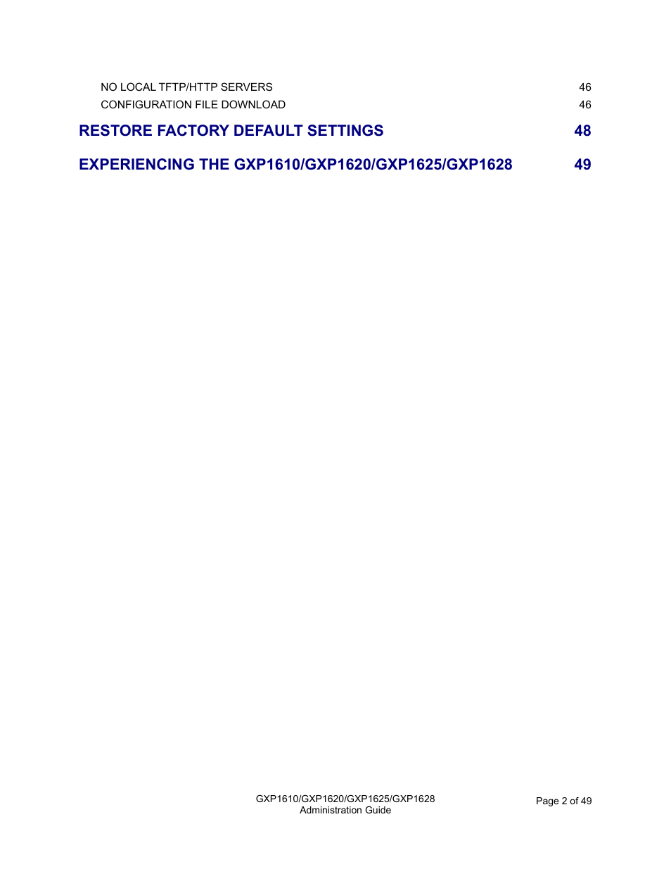 Restore factory default settings | Grandstream GXP1610 Administration Guide User Manual | Page 3 / 50