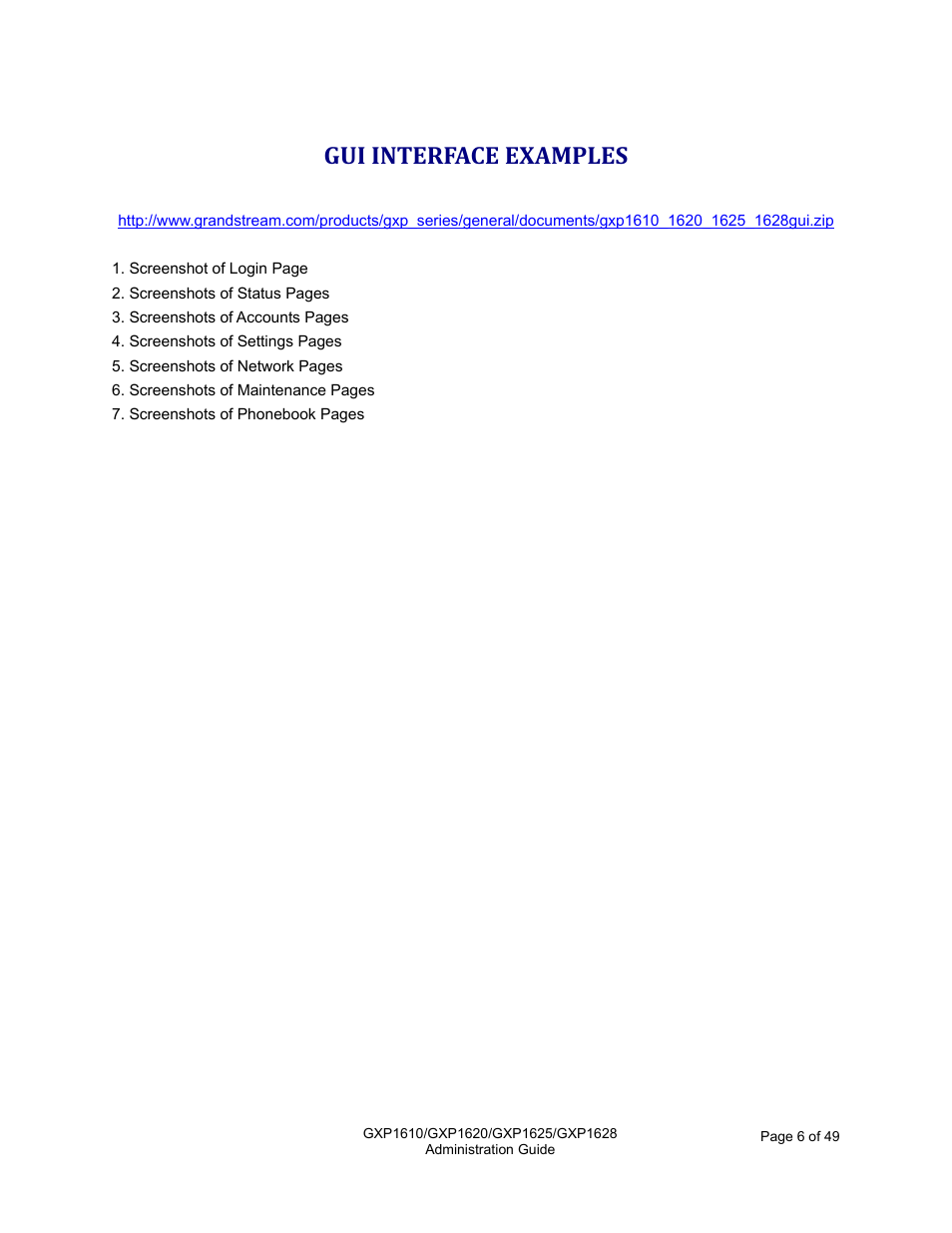Gui interface examples | Grandstream GXP1610 Administration Guide User Manual | Page 7 / 50