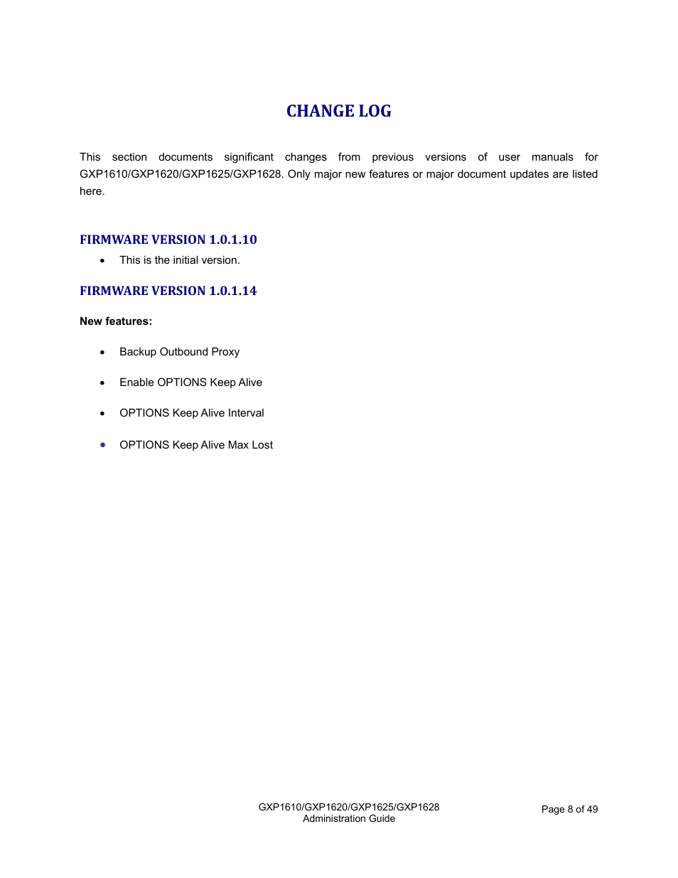 Change log | Grandstream GXP1610 Administration Guide User Manual | Page 9 / 50