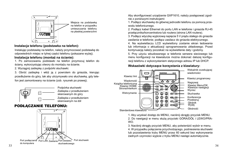 Podłączanie telefonu | Grandstream GXP1610 Quick Installation Guides User Manual | Page 19 / 25