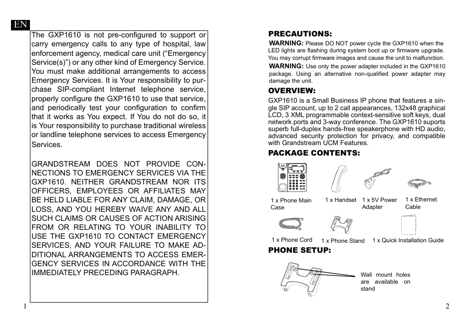 Grandstream GXP1610 Quick Installation Guides User Manual | Page 3 / 25