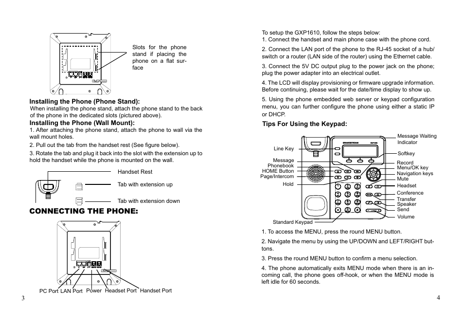 Connecting the phone | Grandstream GXP1610 Quick Installation Guides User Manual | Page 4 / 25