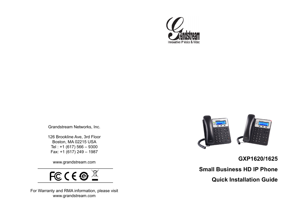 Grandstream GXP1620 Quick Installation Guides User Manual | 25 pages