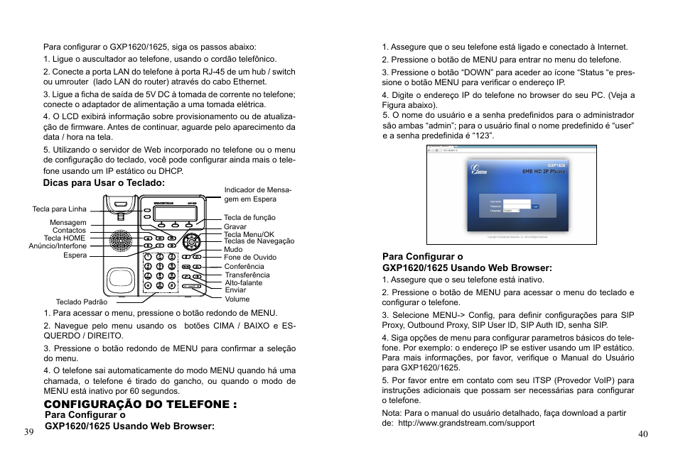 Configuração do telefone | Grandstream GXP1620 Quick Installation Guides User Manual | Page 22 / 25