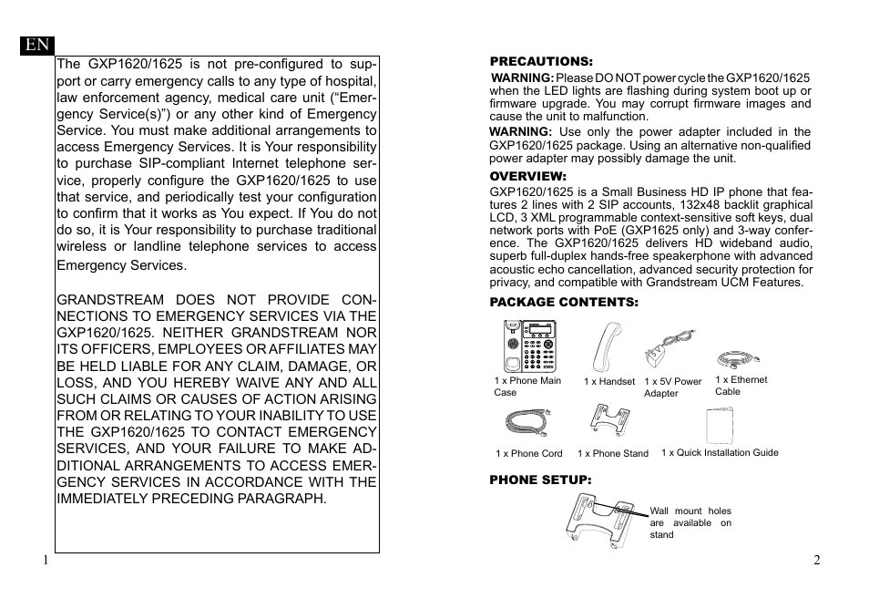 Grandstream GXP1620 Quick Installation Guides User Manual | Page 3 / 25