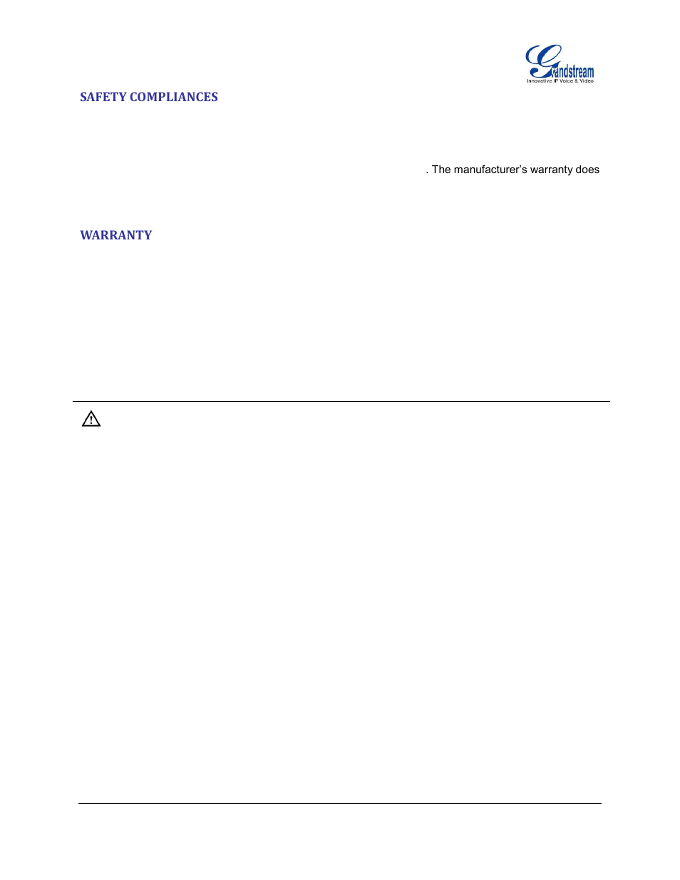 Safety compliances, Warranty | Grandstream GXP2130 User Guide User Manual | Page 21 / 51