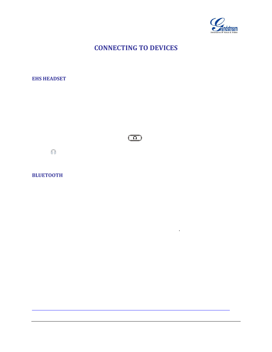 Connecting to devices, Ehs headset, Bluetooth | Grandstream GXP2130 User Guide User Manual | Page 47 / 51