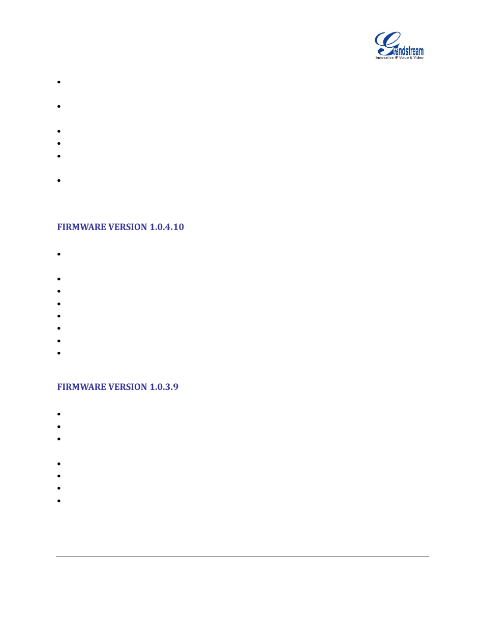 Firmware version 1.0.4.10, Firmware version 1.0.3.9 | Grandstream GXP2130 Administration Guide User Manual | Page 10 / 85