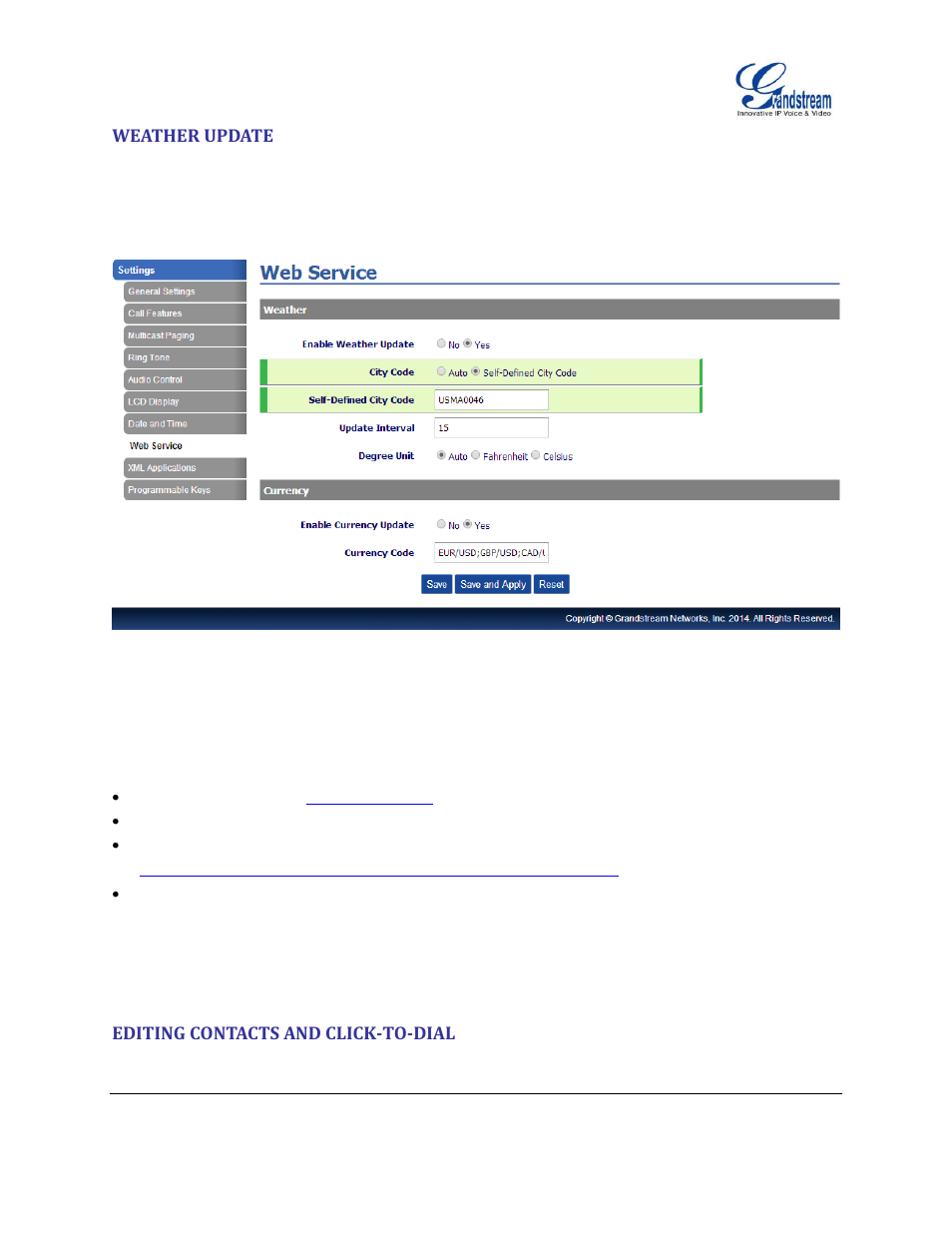 Weather update, Editing contacts and click-to-dial, Figure 2: web service | Grandstream GXP2130 Administration Guide User Manual | Page 67 / 85