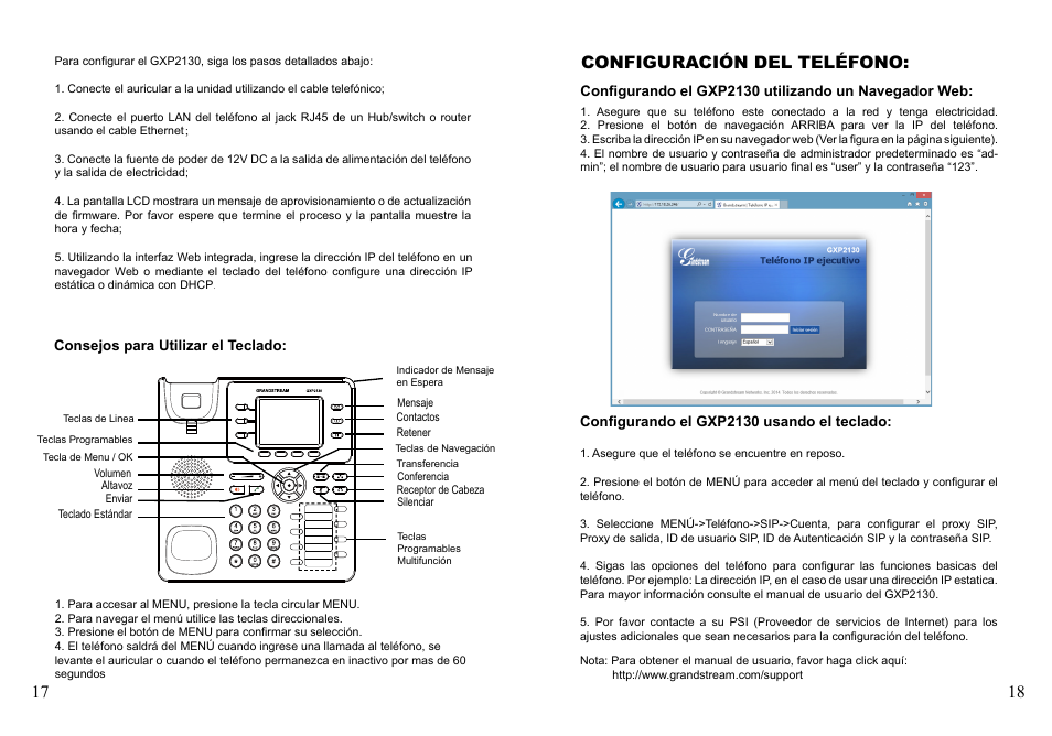 Configuración del teléfono | Grandstream GXP2130 Quick Installation Guides User Manual | Page 11 / 23