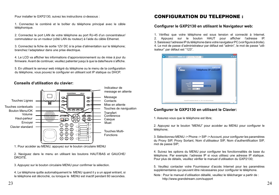 Configuration du telephone | Grandstream GXP2130 Quick Installation Guides User Manual | Page 14 / 23
