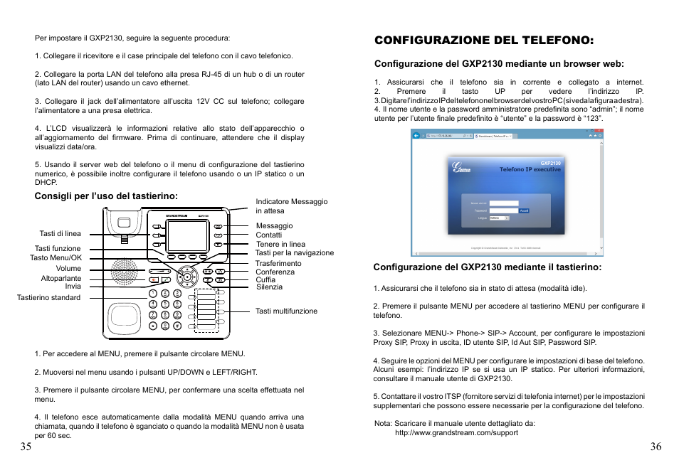 Configurazione del telefono | Grandstream GXP2130 Quick Installation Guides User Manual | Page 20 / 23