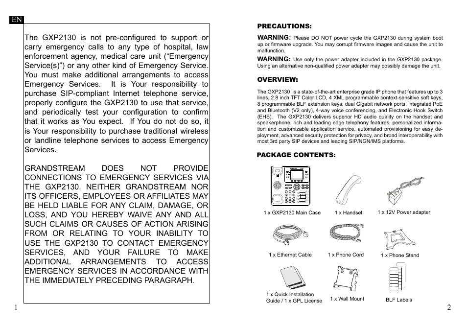 Grandstream GXP2130 Quick Installation Guides User Manual | Page 3 / 23