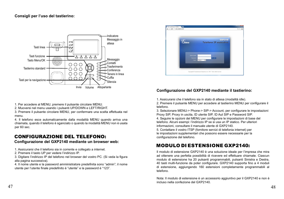 Configurazione del telefono, Modulo di estensione gxp2140 | Grandstream GXP2140 Quick Installation Guides User Manual | Page 26 / 31