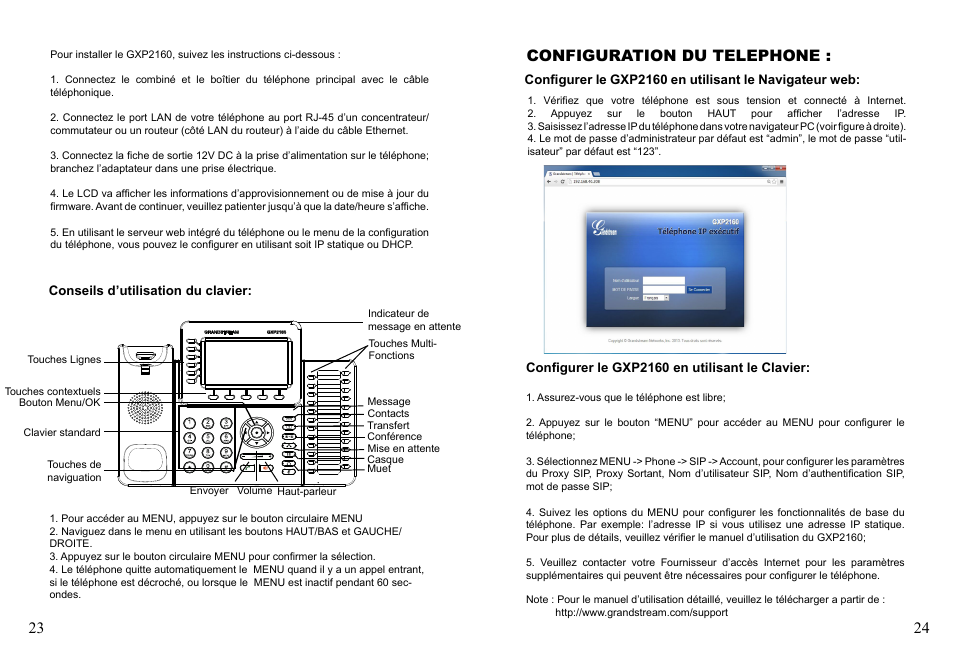 Configuration du telephone | Grandstream GXP2160 Quick Installation Guides User Manual | Page 14 / 23