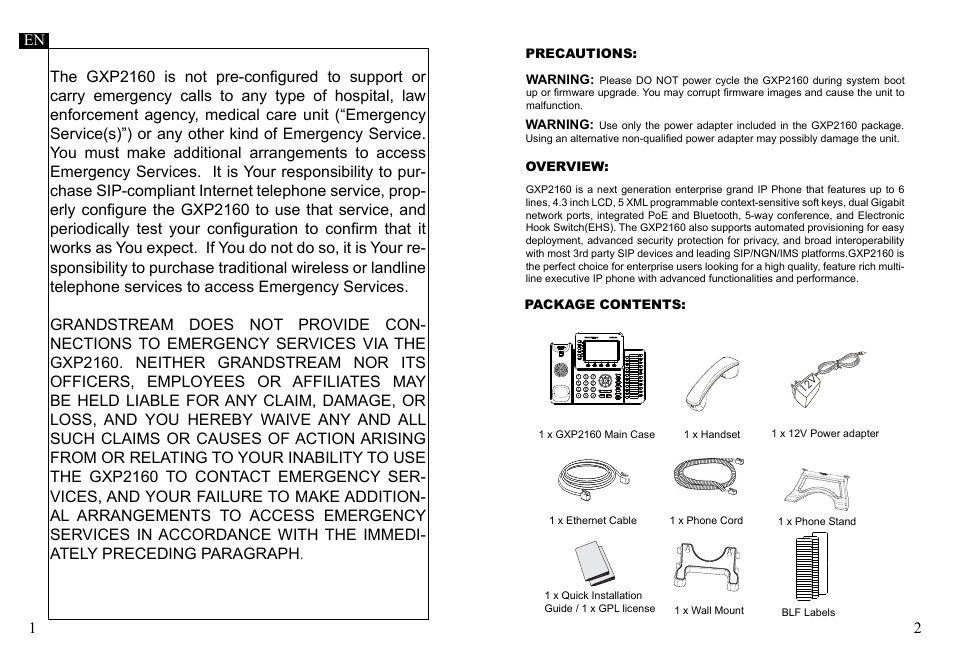 Grandstream GXP2160 Quick Installation Guides User Manual | Page 3 / 23