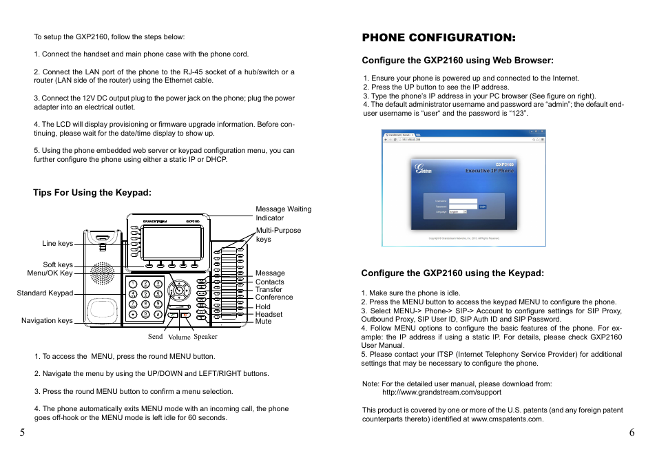 Phone configuration | Grandstream GXP2160 Quick Installation Guides User Manual | Page 5 / 23