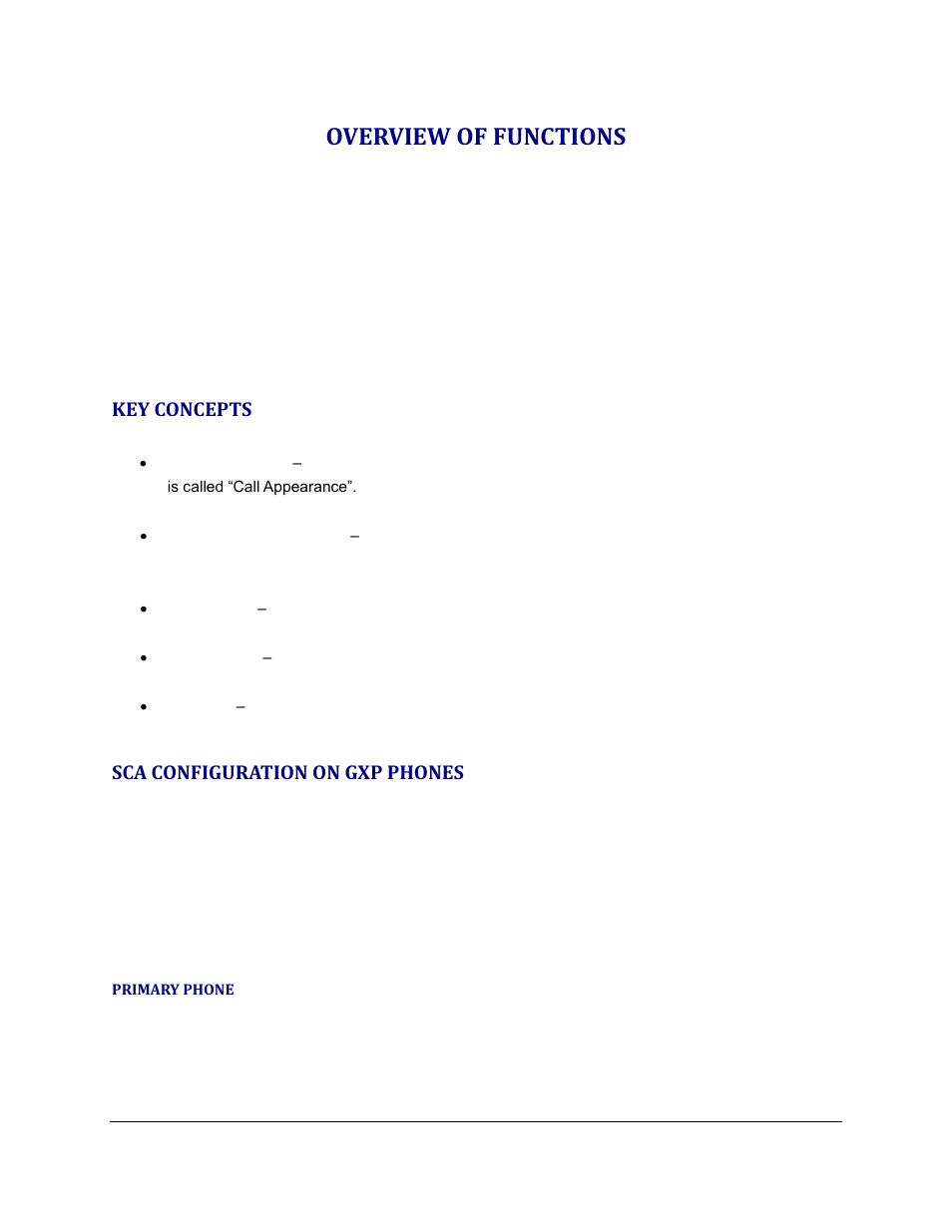 Overview of functions, Key concepts, Sca configuration on gxp phones | Primary phone | Grandstream GXP BroadWorks SCA User Manual | Page 6 / 13