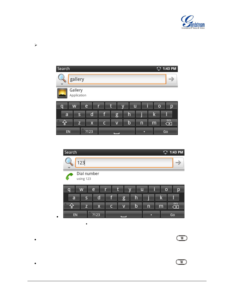 Figure 121 : gxp2200 search - search on web, Figure 122 : gxp2200 search - search on gxp2200, Figure 123 : gxp2200 search - dial number | Grandstream GXP2200 User Manual User Manual | Page 104 / 162