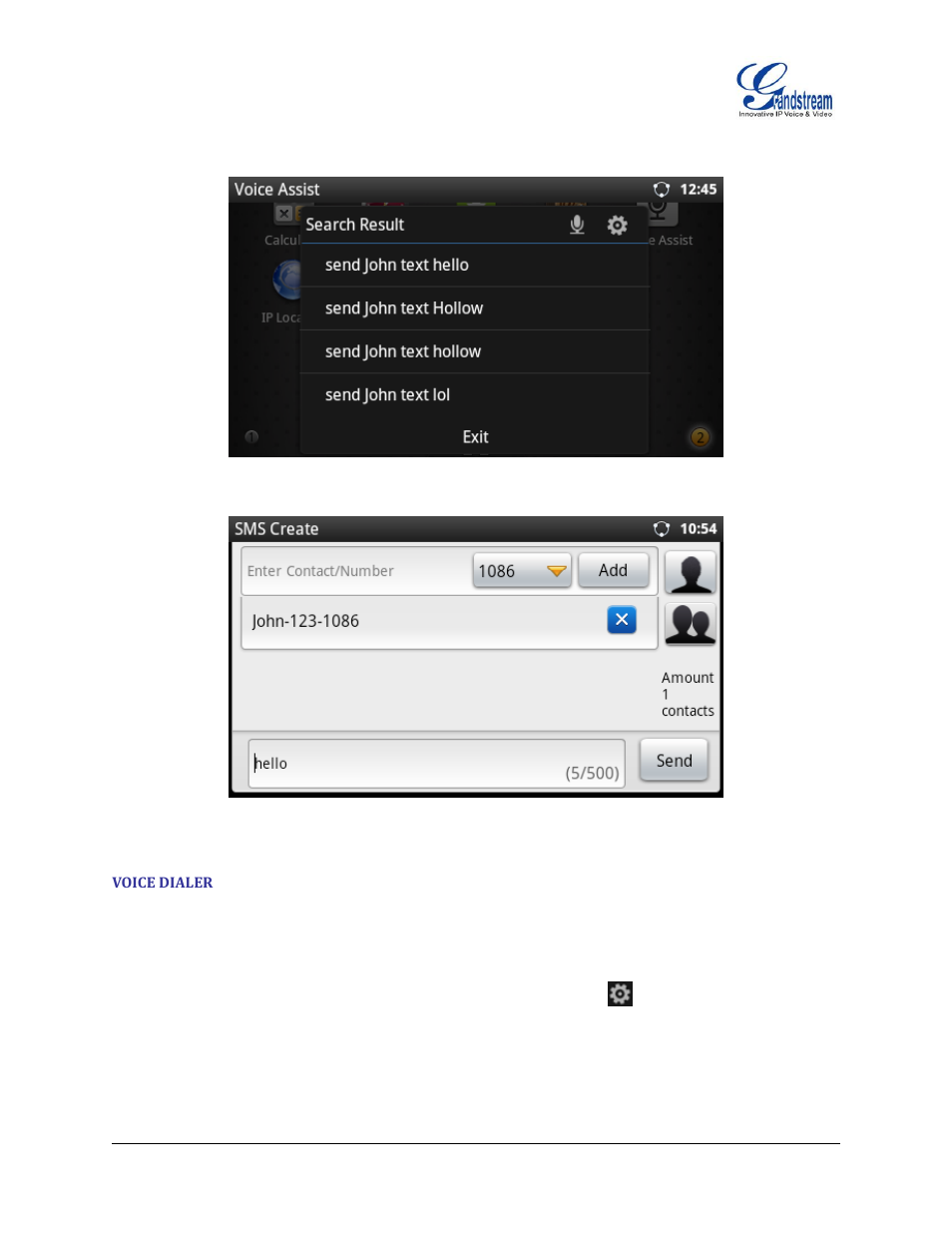 Voice dialer, Figure 129 : gxp2200 voice assist - send text | Grandstream GXP2200 User Manual User Manual | Page 108 / 162