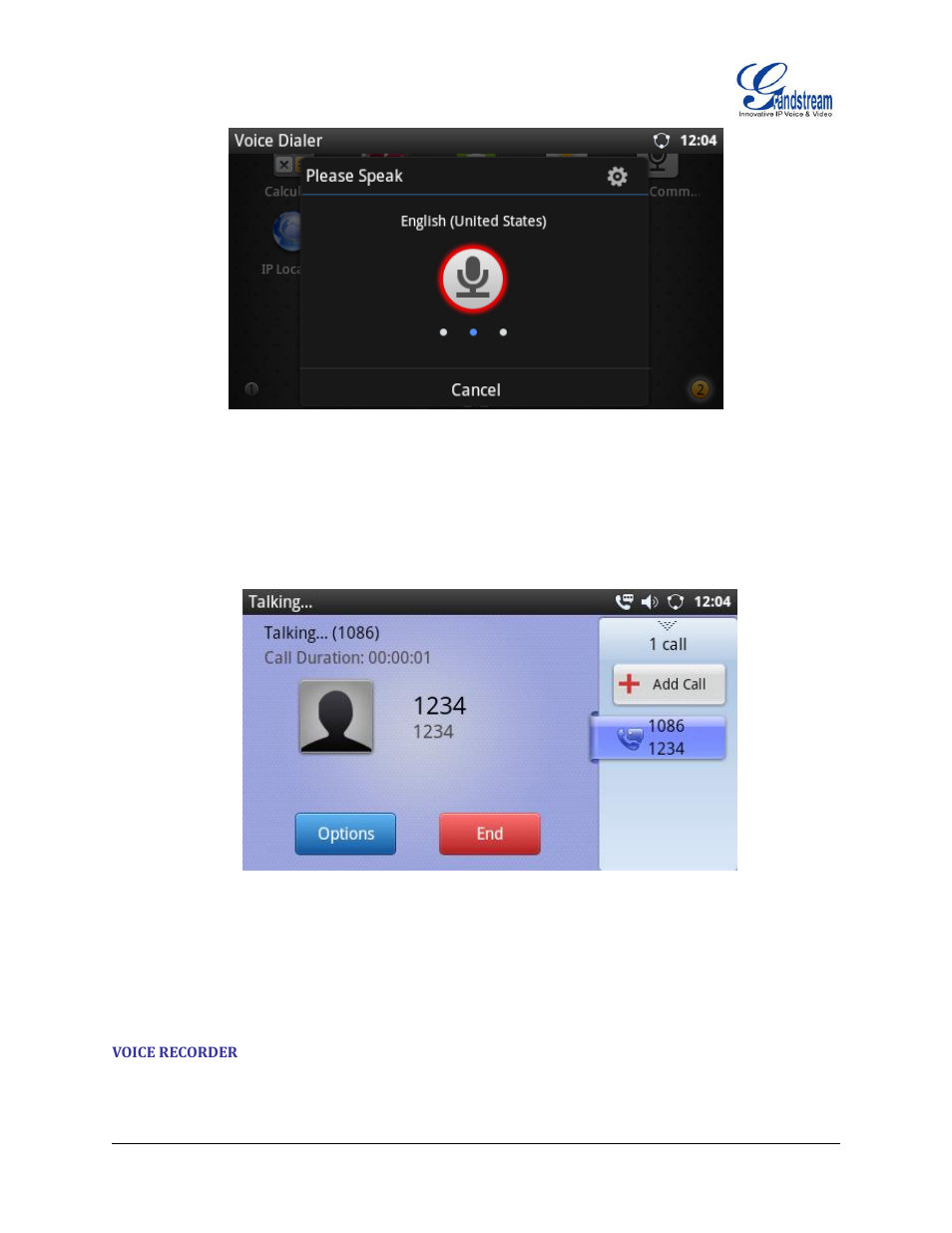 Voice recorder, Figure 131 : gxp2200 voice dialer, Figure 132 : gxp2200 voice dialer result | Grandstream GXP2200 User Manual User Manual | Page 109 / 162