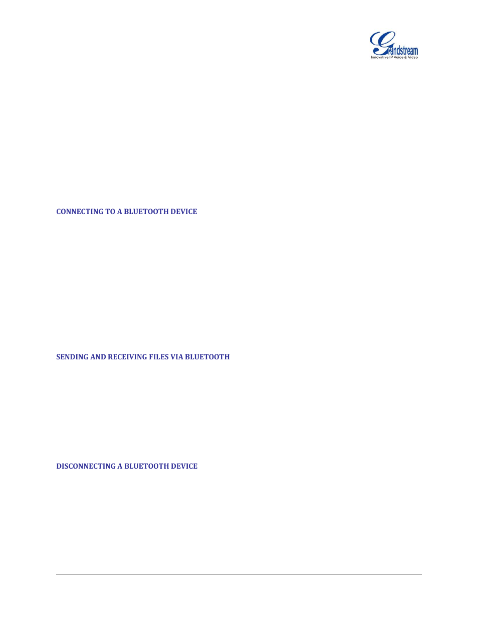 Connecting to a bluetooth device, Sending and receiving files via bluetooth, Disconnecting a bluetooth device | Grandstream GXP2200 User Manual User Manual | Page 114 / 162