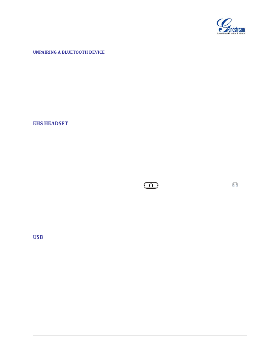 Unpairing a bluetooth device, Ehs headset | Grandstream GXP2200 User Manual User Manual | Page 115 / 162