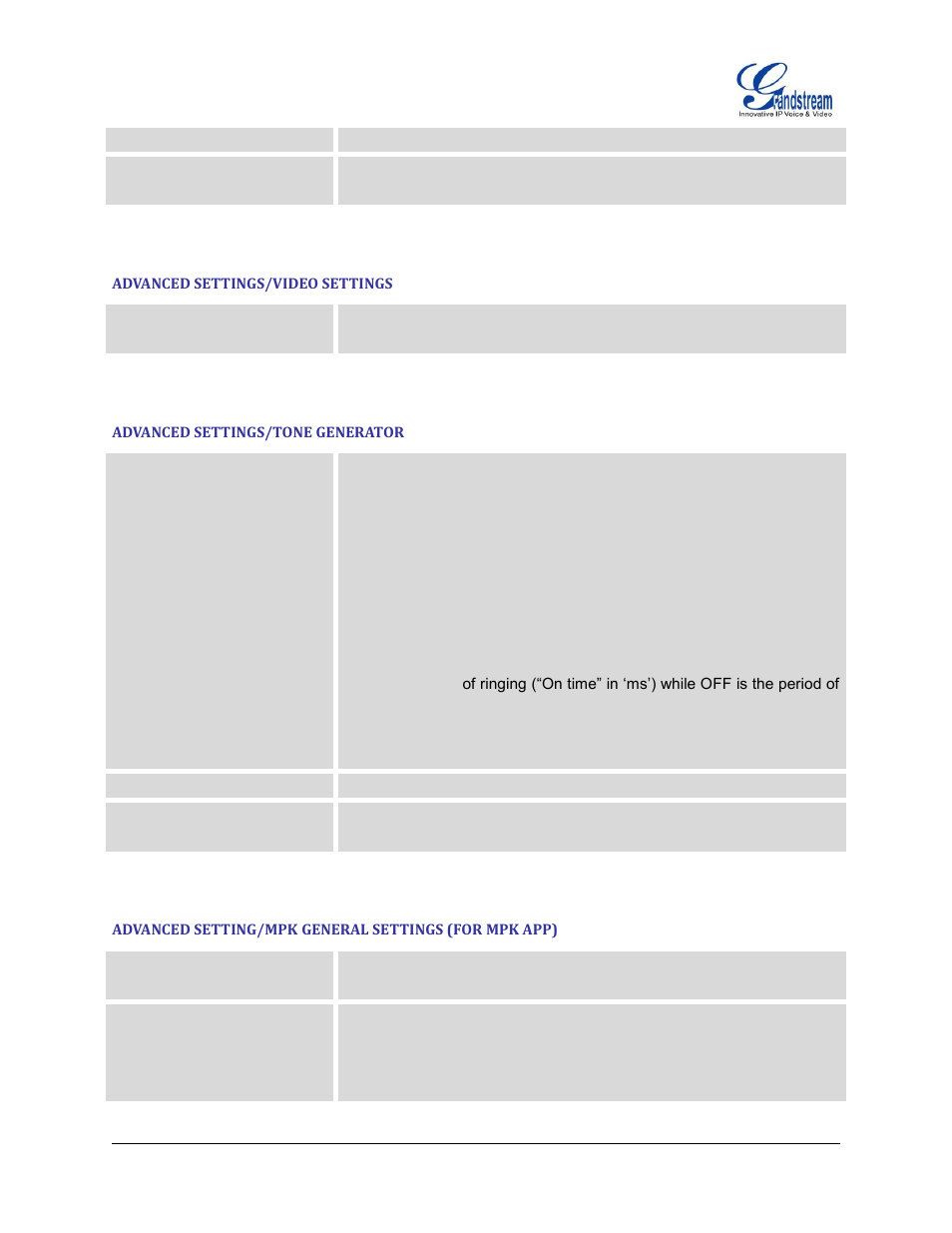 Advanced settings/video settings, Advanced settings/tone generator | Grandstream GXP2200 User Manual User Manual | Page 131 / 162