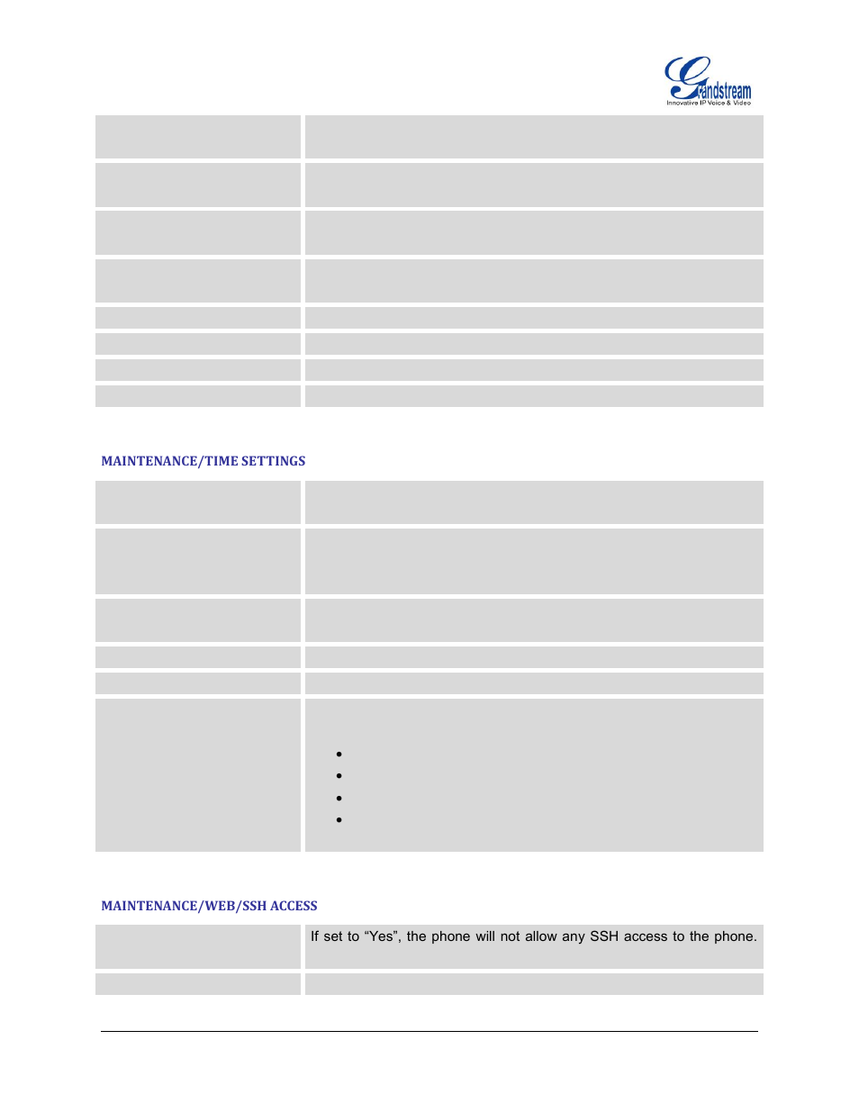 Maintenance/time settings, Maintenance/web/ssh access | Grandstream GXP2200 User Manual User Manual | Page 135 / 162