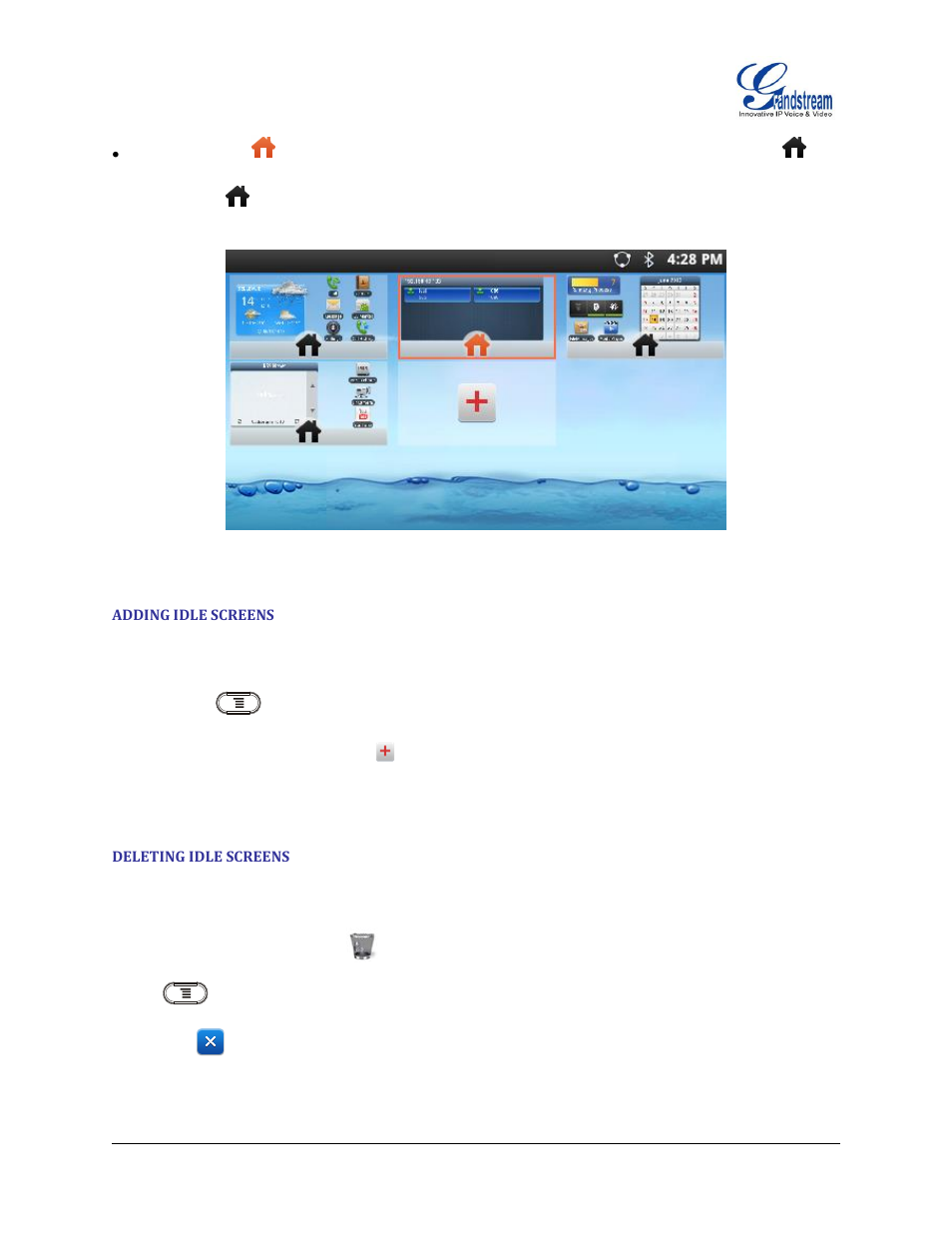 Adding idle screens, Deleting idle screens, Figure 6 : set gxp2200 home screen | Grandstream GXP2200 User Manual User Manual | Page 25 / 162