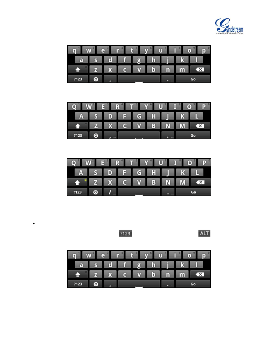 Figure 11 : gxp2200 onscreen keyboard - lowercase | Grandstream GXP2200 User Manual User Manual | Page 30 / 162