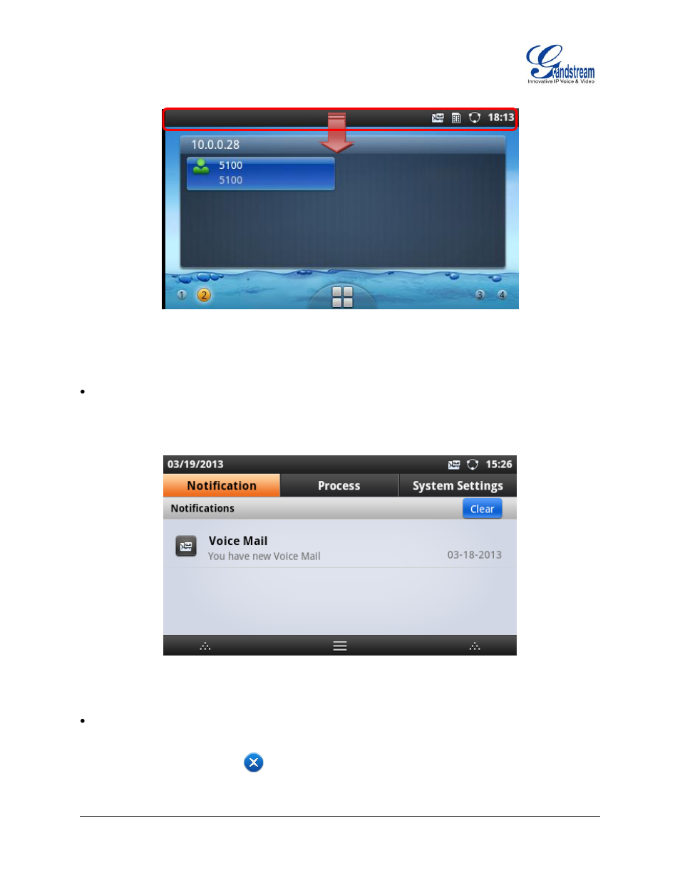 Figure 17 : gxp2200 status bar, Figure 18 : gxp2200 status bar - notification | Grandstream GXP2200 User Manual User Manual | Page 34 / 162