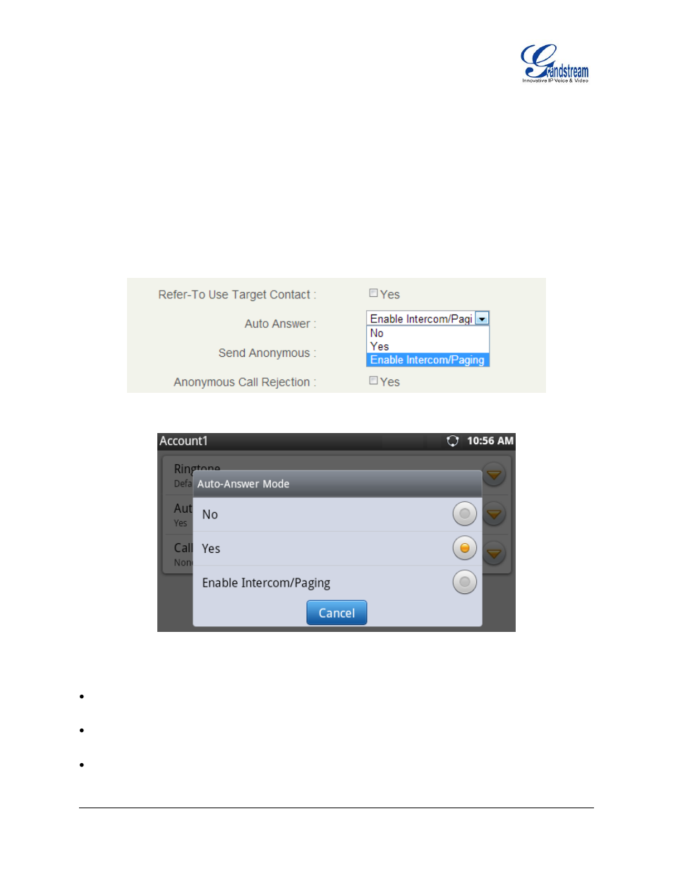 Figure 29 : auto answer option in web gui, Figure 30 : auto answer option in lcd | Grandstream GXP2200 User Manual User Manual | Page 44 / 162