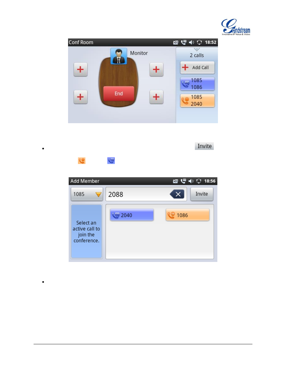 Figure 39 : gxp2200 conference screen, Figure 40 : invite party to conference | Grandstream GXP2200 User Manual User Manual | Page 51 / 162