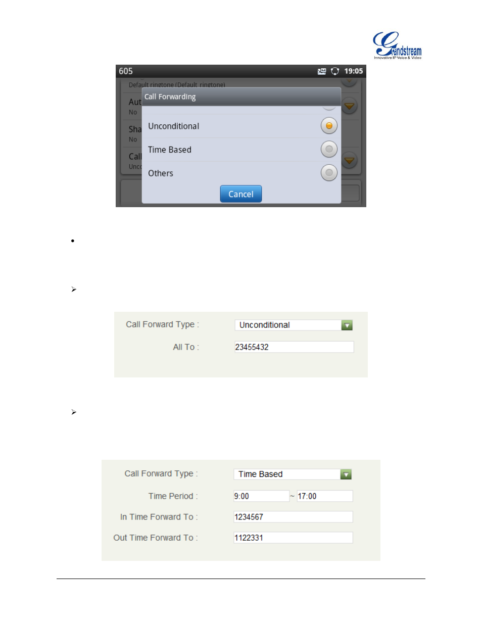 Figure 46 : call forwarding on gxp2200 lcd, Figure 47 : call forward - unconditional | Grandstream GXP2200 User Manual User Manual | Page 56 / 162
