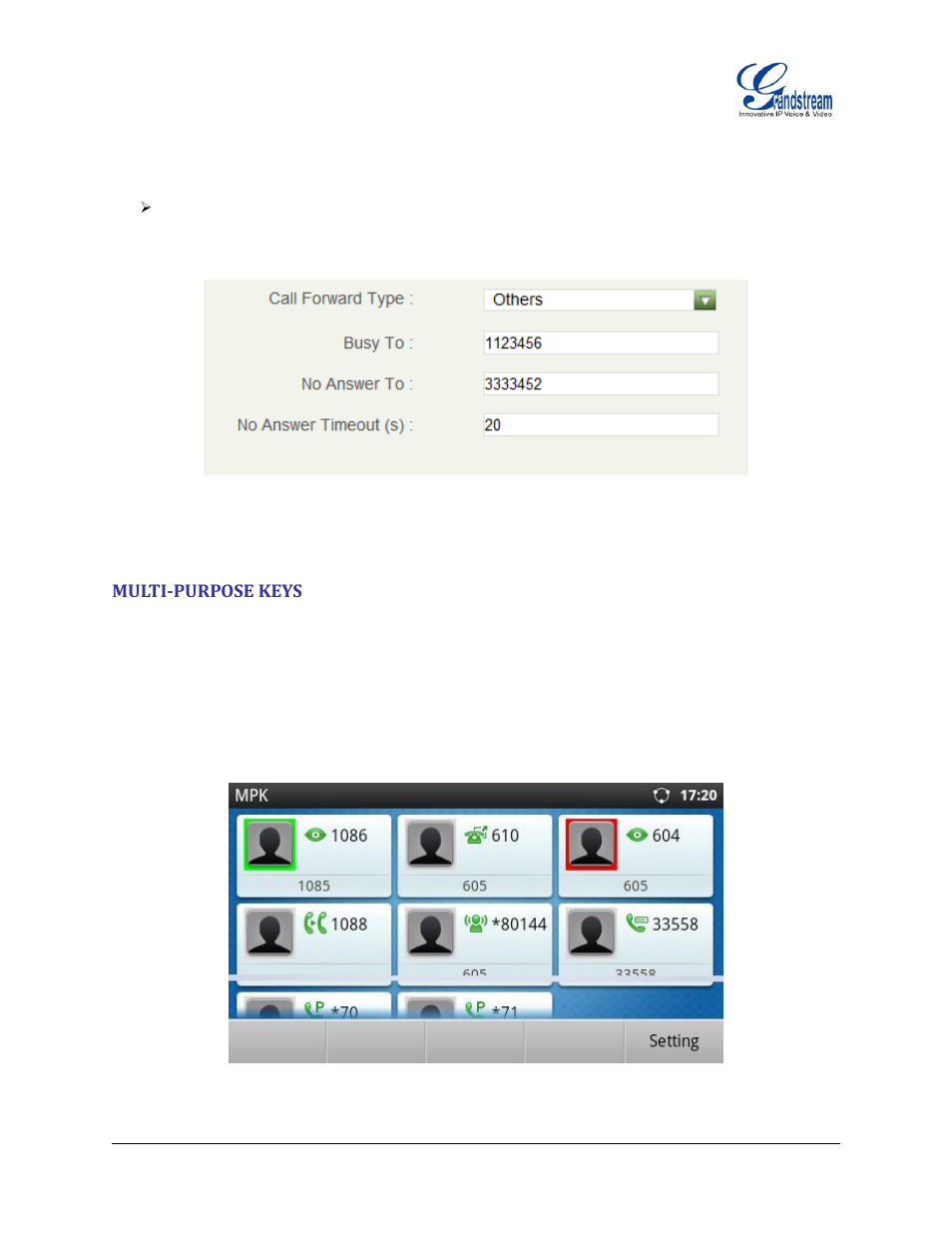 Multi-purpose keys, Figure 48 : call forward - time based, Figure 49 : call forward - busy/no answer | Figure 50 : gxp2200 mpk app | Grandstream GXP2200 User Manual User Manual | Page 57 / 162