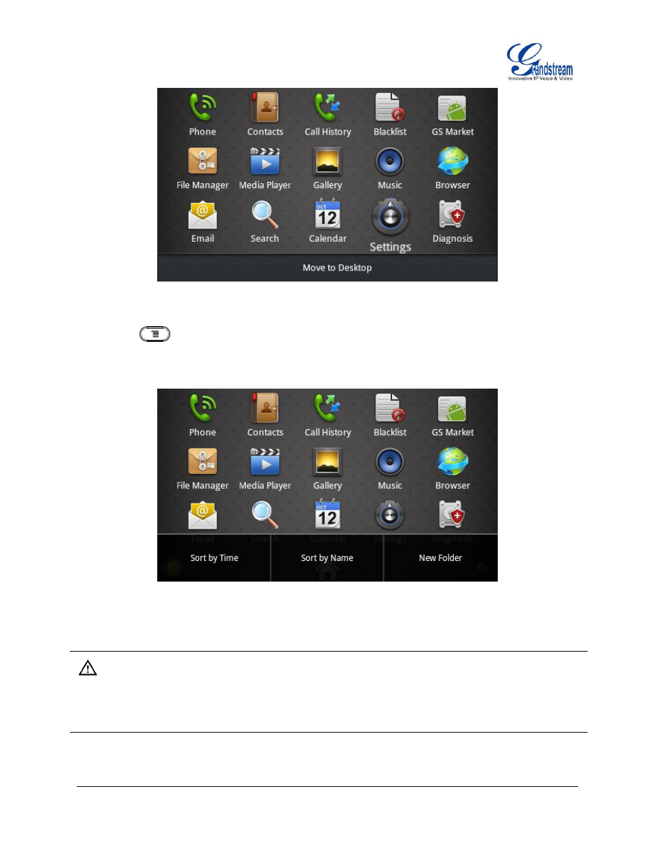 Figure 54 : move clock app to desktop, Figure 55 : sort and categorize apps | Grandstream GXP2200 User Manual User Manual | Page 64 / 162