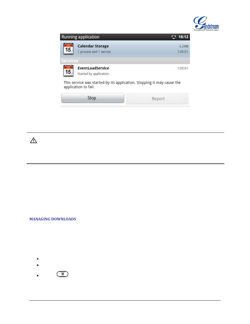 Managing downloads, Figure 57 : running application screen | Grandstream GXP2200 User Manual User Manual | Page 67 / 162