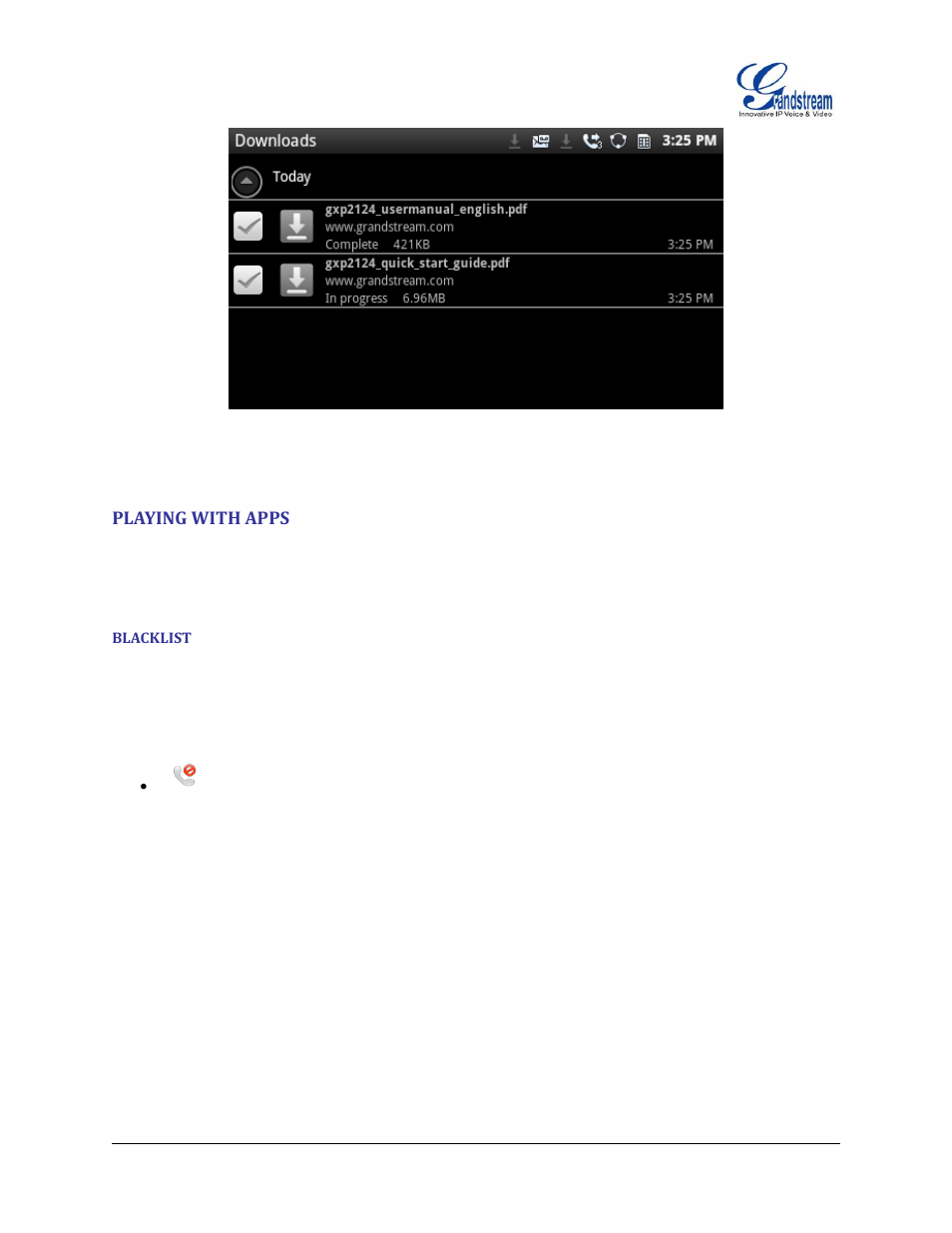 Playing with apps, Blacklist, Figure 58 : gxp2200 downloads app | Grandstream GXP2200 User Manual User Manual | Page 68 / 162