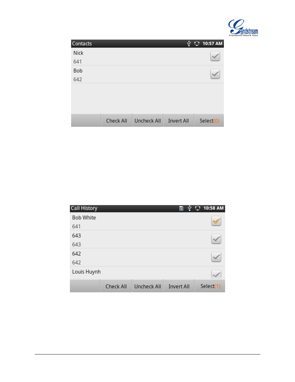 Figure 63 : add number from contacts, Figure 64 : add number from call history | Grandstream GXP2200 User Manual User Manual | Page 71 / 162