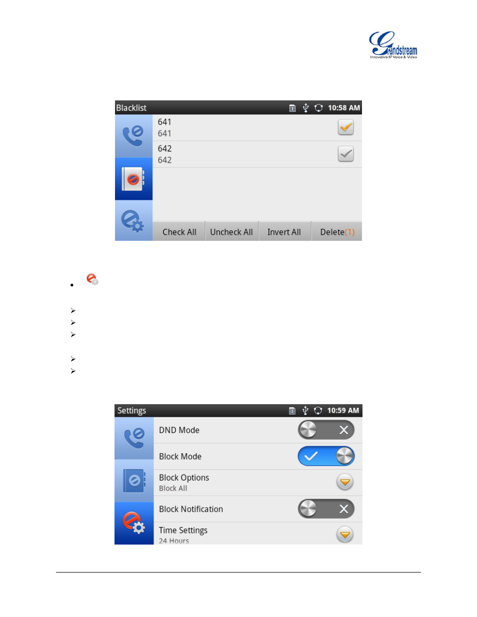 Figure 65 : delete entry from blacklist | Grandstream GXP2200 User Manual User Manual | Page 72 / 162