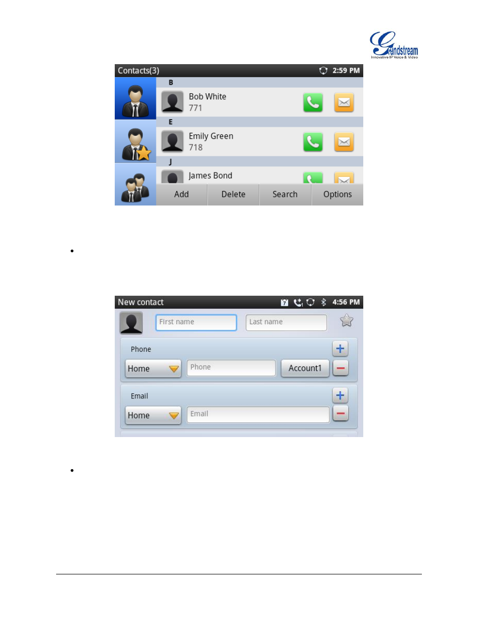 Figure 79 : gxp2200 contacts screen, Figure 80 : gxp2200 contacts - new contact | Grandstream GXP2200 User Manual User Manual | Page 80 / 162