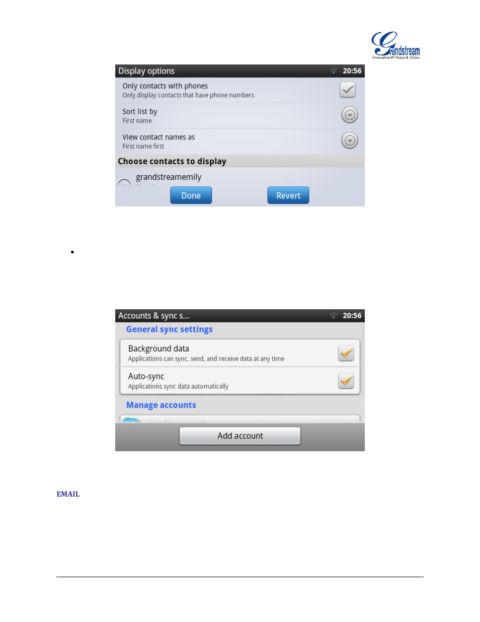 Email, Figure 87 : gxp2200 contacts options- accounts | Grandstream GXP2200 User Manual User Manual | Page 84 / 162