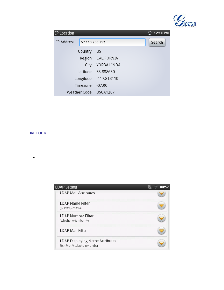 Ldap book, Figure 97 : gxp2200 location, Figure 98 : gxp2200 ldap setting | Grandstream GXP2200 User Manual User Manual | Page 91 / 162