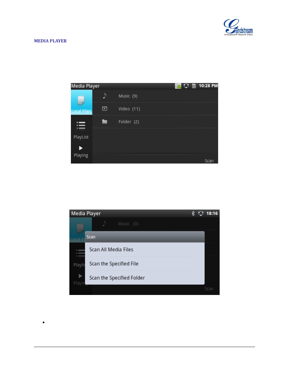 Media player, Figure 101 : gxp2200 media player, Figure 102 : gxp2200 media player - scan | Grandstream GXP2200 User Manual User Manual | Page 93 / 162