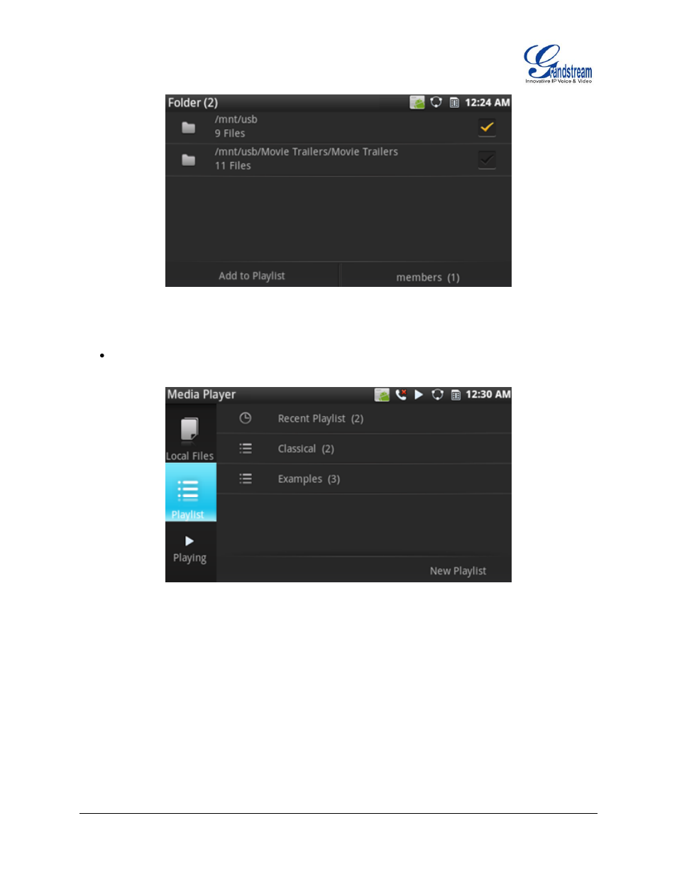 Figure 109 : gxp2200 media player - folder, Figure 110 : gxp2200 media player - playlist | Grandstream GXP2200 User Manual User Manual | Page 97 / 162