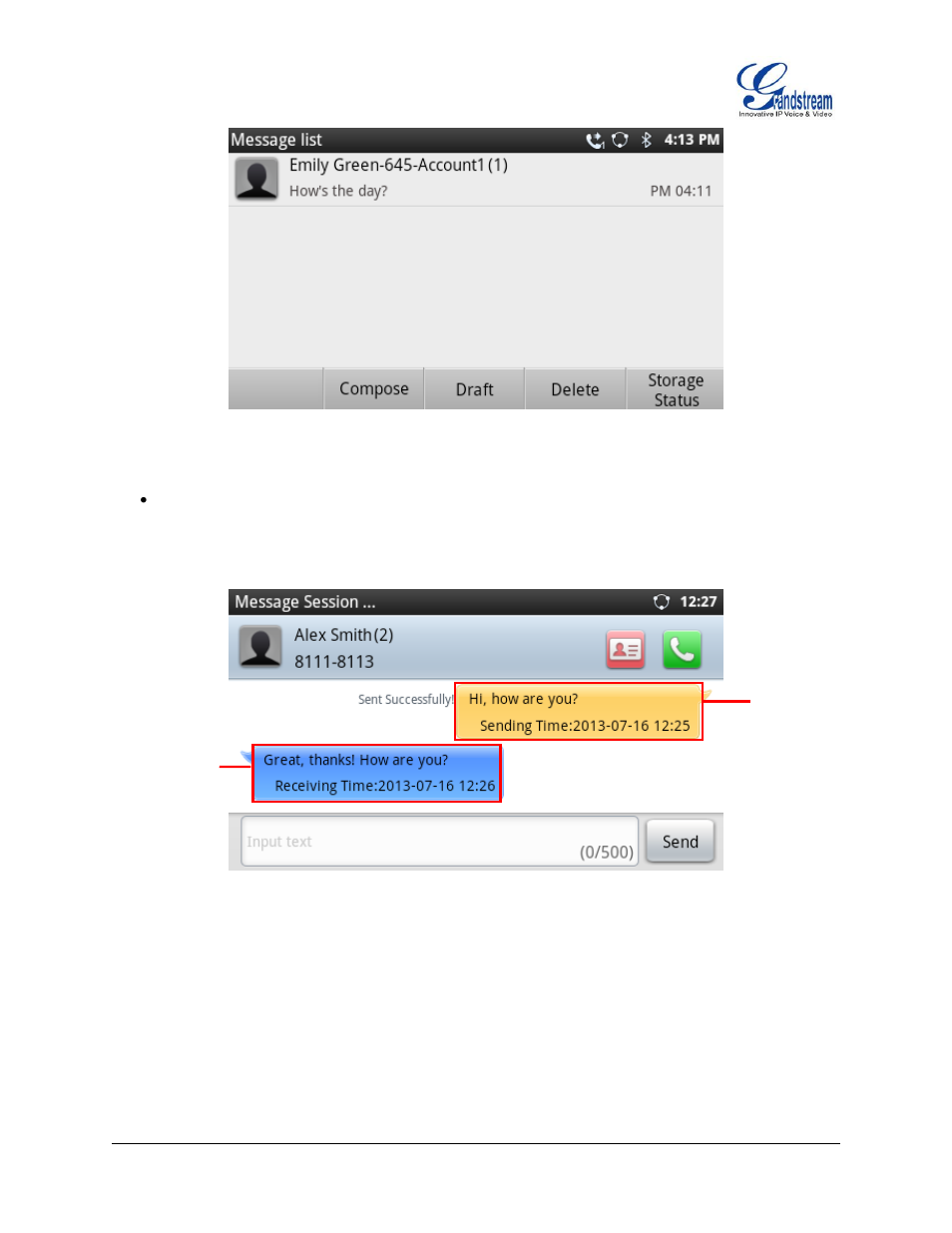 Figure 113 : gxp2200 message, Figure 114 : view dialog | Grandstream GXP2200 User Manual User Manual | Page 99 / 162